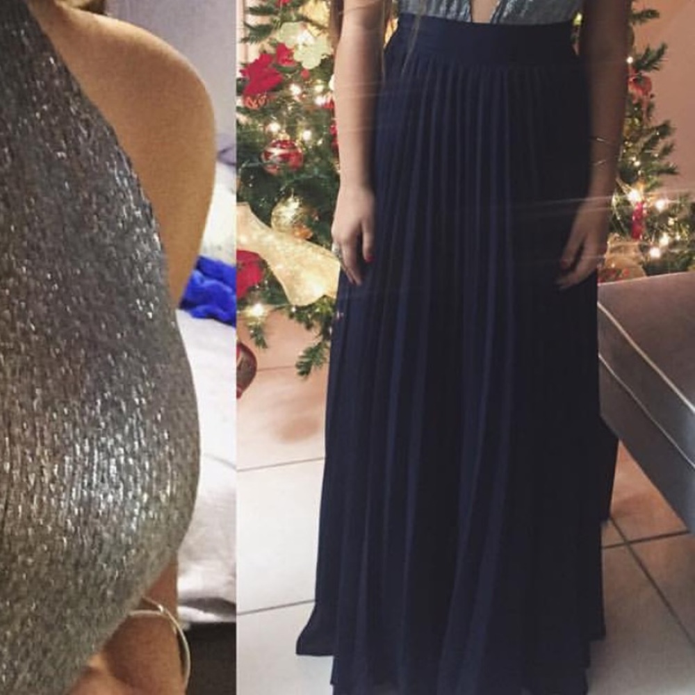 navy blue maxi skirt